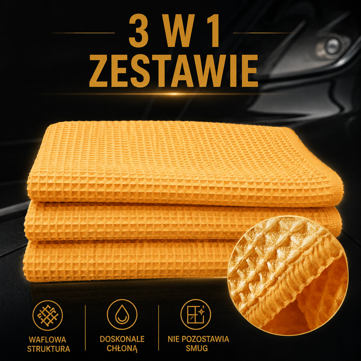 Ręczniki Mikrofibrowe do Szyb — 3 szt.
